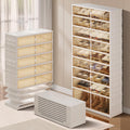 CIMLORD 9-Tier Foldable Shoe Rack Organizer for Closet, 27 Pairs Collapsible Plastic Shoe Shelf, Large Shoes Cabinet with Door, Clear Stackable Storage Box Easy Assembly White