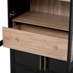 Modern 71" Tall Arched Kitchen Pantry with Door Shelves,Storage Cabinets with Open & Adjustable Shelves,Hidden Drawer & Glass Door,for Kitchens Dining Room (Black#Glass)