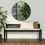 Powell Kasi Black Low Back Cane Bench with Beige Upholstered Seat