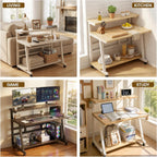 31.5 Inch Compact Rolling Computer Desk with Tier Worktable & Lockable Wheels, Small Computer Desk, Small Desk for Bedroom, Mobile Writing Workstation Easy Assembly for Home Office Small Spaces