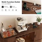 ONBRILL 55" Fluted Wine Bar Cabinet with LED Lights, Coffee Bar Cabinet with Power Outlet, Modern Liquor Whiskey Cabinets with Wine Rack and Glass Holder, Home Bar for Living Room Kitchen