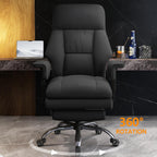 Office Chair with Leg Rest, Leather High Back Executive Office Chair with Wheels, Ergonomic Desk Chairs with Lumbar Support for Home Office, Black