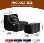 Bean Bag Chair With Footrest,Integrated Sponge Lounge Chair,Comfortable Bean Bag Sofa with Backrest, Faux FurBeanBagChair forAdultsandKids, Ideal for Bedrooms,Living Rooms,and Apartments(Black)