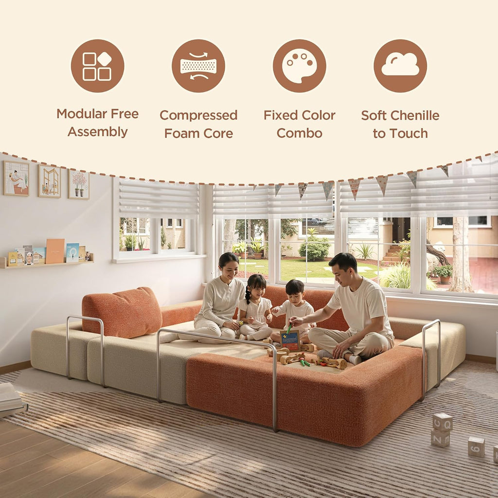Acanva Modular Kids Play Couch for Playroom Bedroom, Children Sectional Sofa Bed, Toddler Furniture, Convertible Floor Cushion, Mix-Color