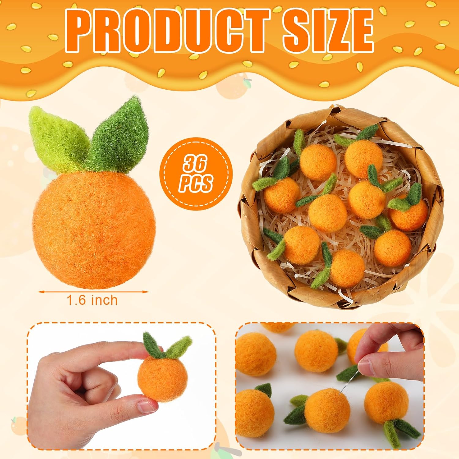 Moukeren 36 Pcs Little Cute Baby Shower Decorations Mini Artificial Fake Oranges Felt Clementines Decoration Cute Oranges Table Scatter for Birthday Baby Shower Gender Reveal Party Decor