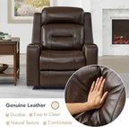 Watson & Whitely Oversized Genuine Leather Power Recliner Chairs for Big and Tall, Extra Wide Lay Flat Recliner with Power Headrest & Cup Holders, Electric Reclining Sofa for Living Room, Dark Brown