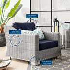 Modway Outdoor Patio Wicker Rattan 2-Piece Armchair and Ottoman Set in Light Gray Navy