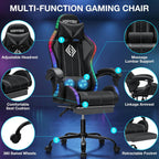 RGB Gaming Chair Massage with LED Lights and Ergonomic Computer Gaming Chair with Footrest High Back Video Game Chairs with Adjustable Lumbar Support Grey and Black