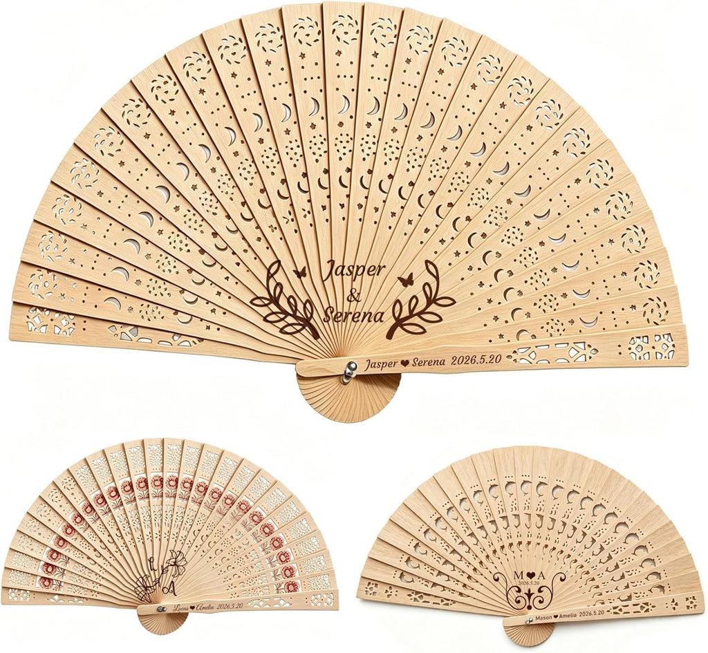 10-100 Pcs Personalized Wedding Fans for Guests, Custom Wooden Folding Hand Fan Bulk, Engraved Name Date Wedding Favors, Personalized Hand Fans for Wedding Bridal Shower Baby Shower Party