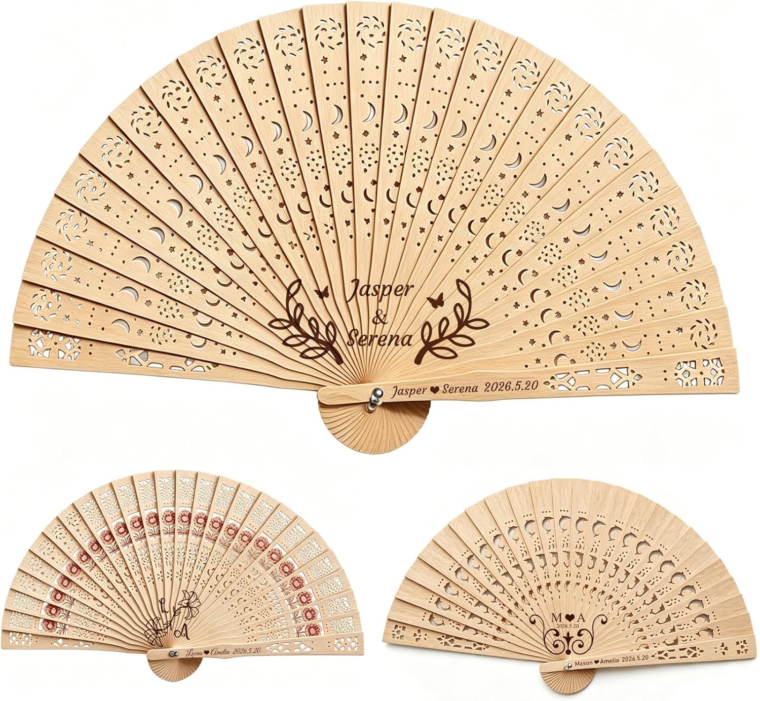 10-100 Pcs Personalized Wedding Fans for Guests, Custom Wooden Folding Hand Fan Bulk, Engraved Name Date Wedding Favors, Personalized Hand Fans for Wedding Bridal Shower Baby Shower Party