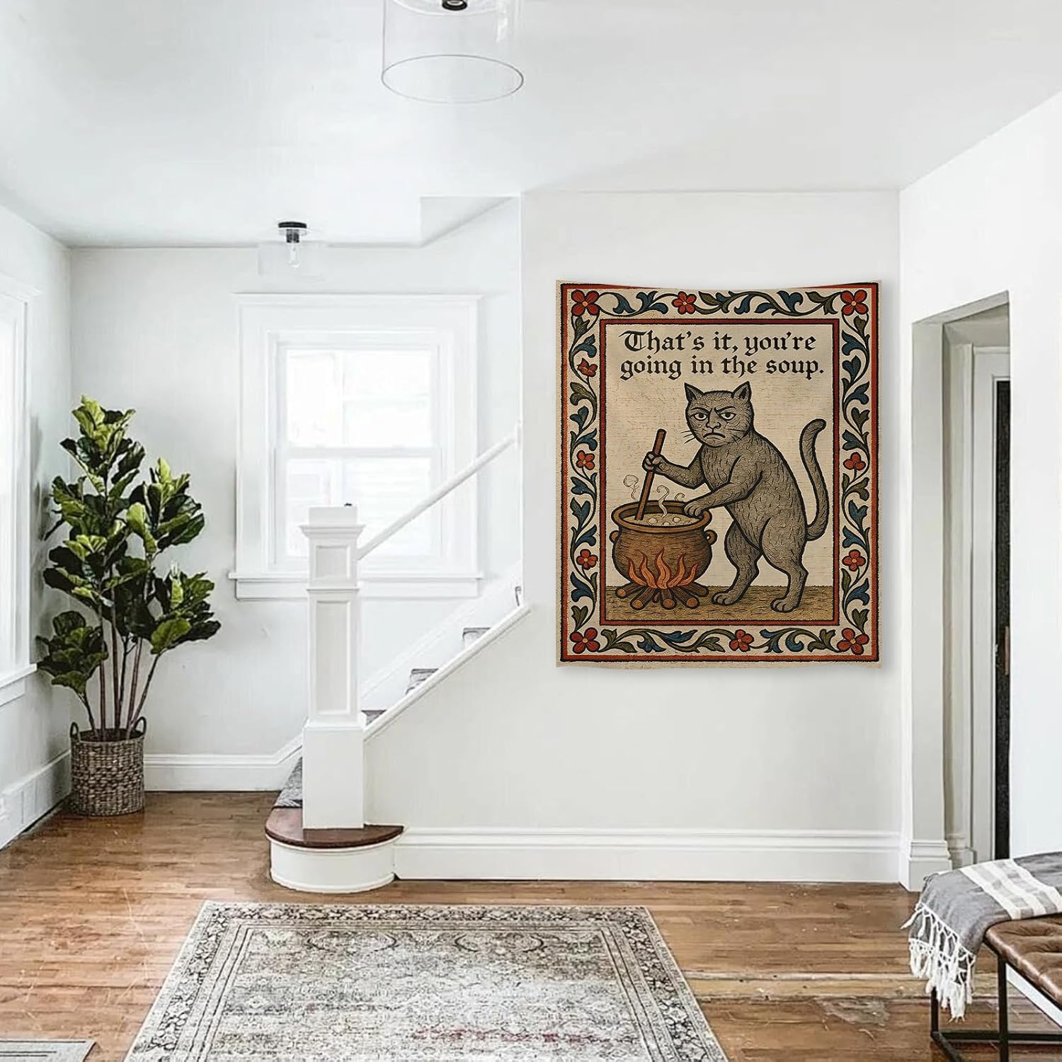 FoxUncle Weird Medieval Cat Woven Tapestry Vintage Medieval Cat Aesthetic Wall Art Funny Quirky Animal Wall Decor 40 x 60 inches Home Decor for Living Room Hallway Bedroom