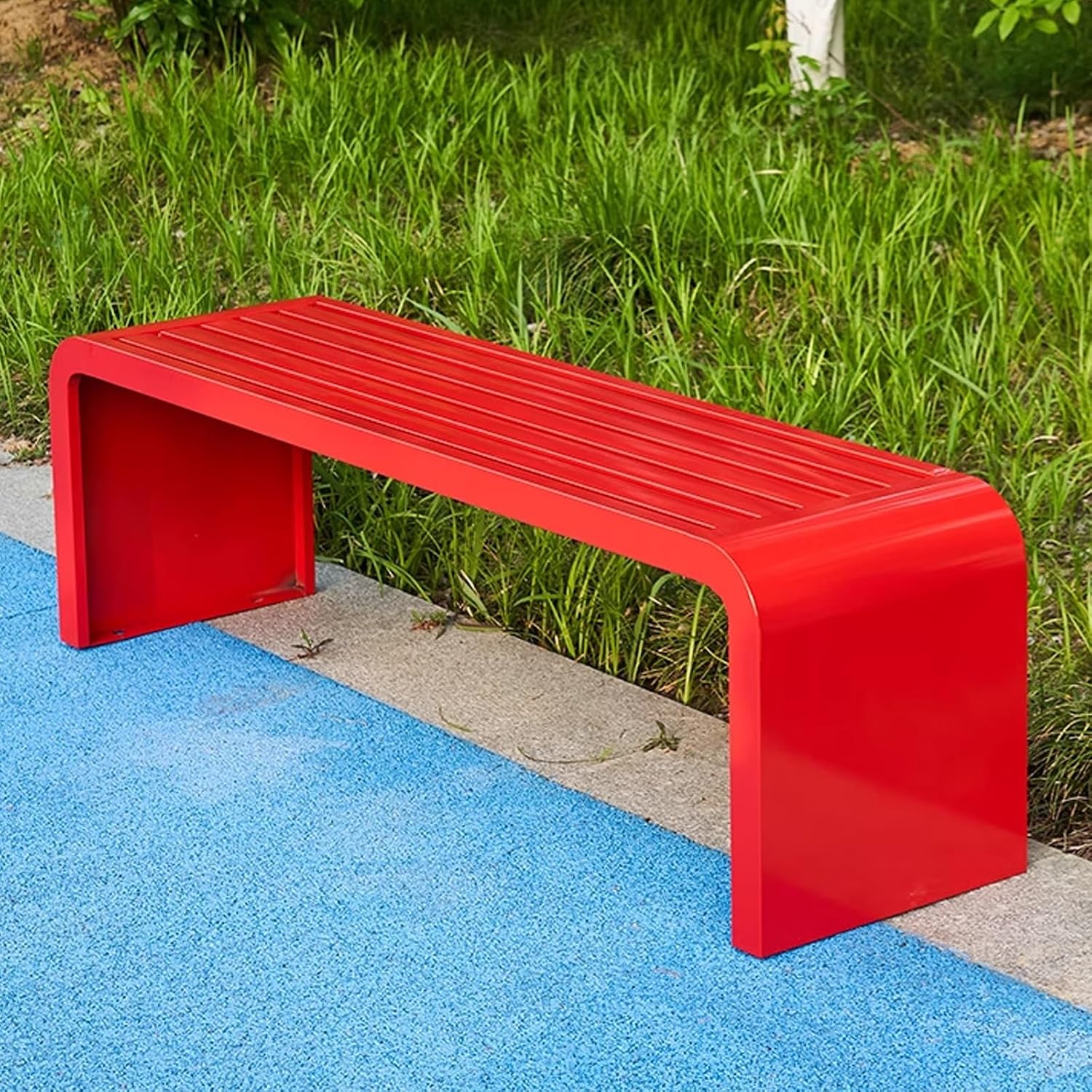 Outdoor Bench Weatherproof Clearance Garden Porch Bench Curved Backless Natural Design with Oiled Finish Never Deformation or Fade for Porch Pool Garden Lawn(Red,120cm/47in)
