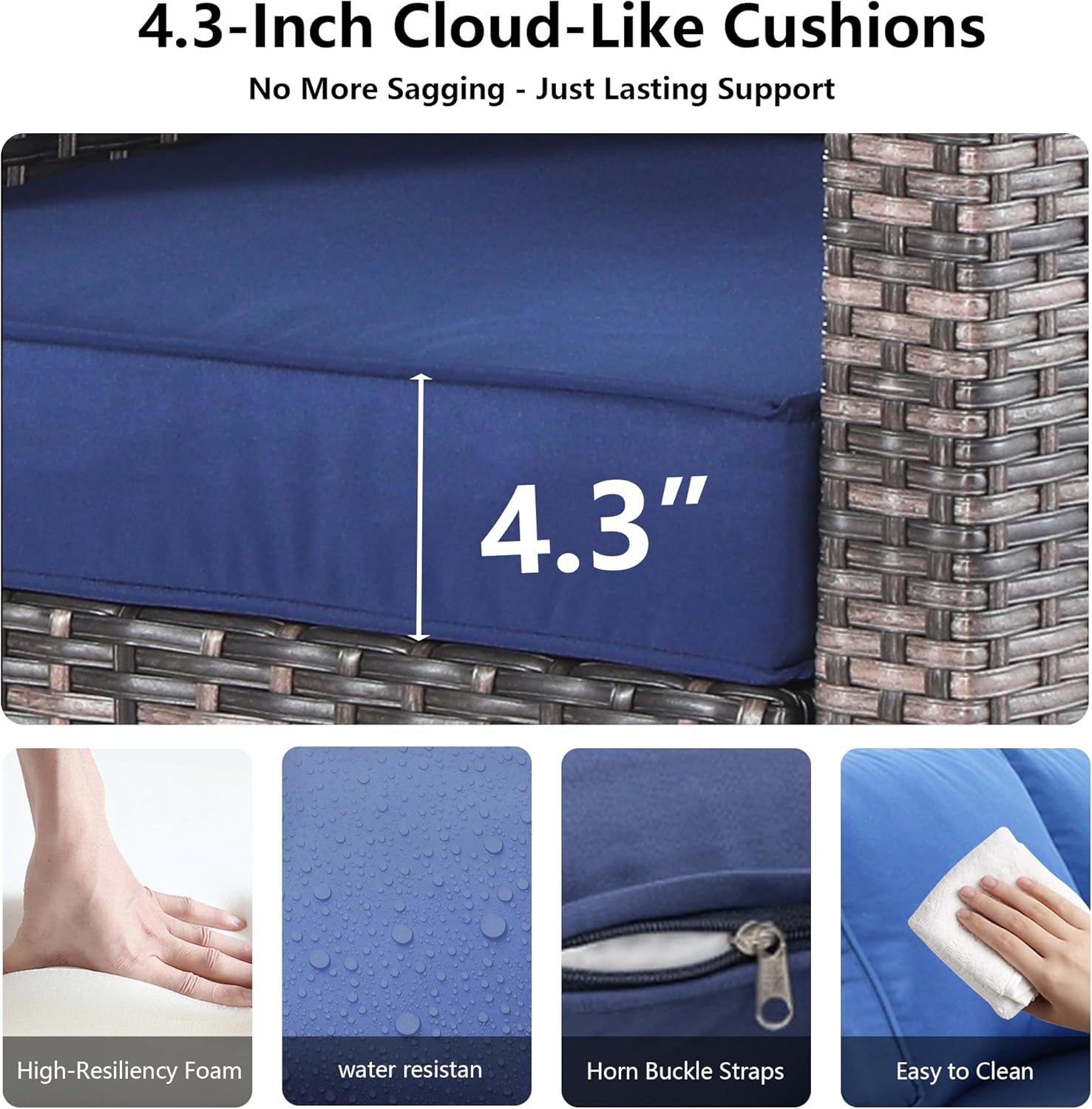 2 Piece Outdoor Patio Sofa Chairs Set, Wicker Armchairs with 4.3" Thick Cushions & High Backrests, All-Weather Rattan Porch Chairs, Patio Furniture Set for Balcony, Deck,(Blue)
