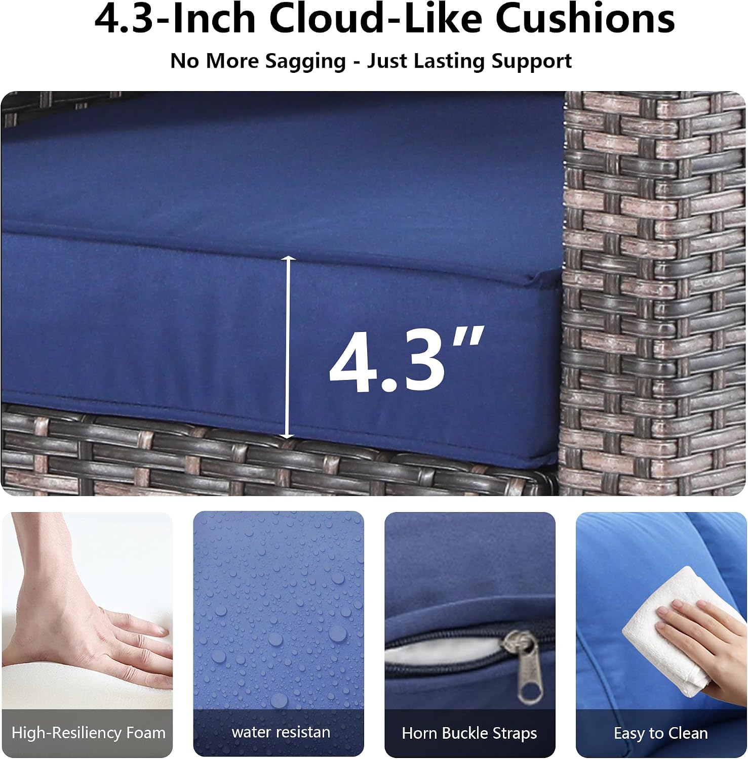 2 Piece Outdoor Patio Sofa Chairs Set, Wicker Armchairs with 4.3" Thick Cushions & High Backrests, All-Weather Rattan Porch Chairs, Patio Furniture Set for Balcony, Deck,(Blue)