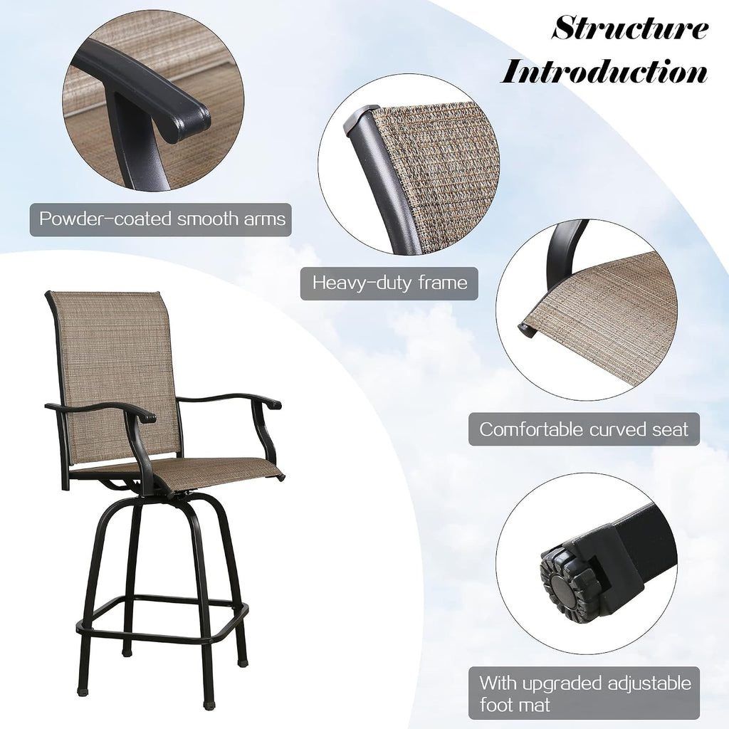 Patio Bar Stools, Outdoor Swivel Bar Height Chairs with Textilene Mesh Fabric, Set of 2
