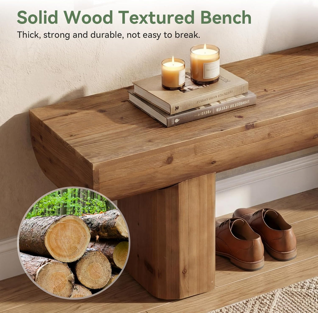55'' Solid Wood Entryway Bench, Farmhouse Wood Dining Bench, Rustic End of Bed Bench for Bedroom, Living Room, Hallway