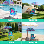 WERNNSAI Kids Beach Chair with Umbrella, Toddler Outdoor Folding Camping Chair with Canopy Sun Shade for Beach Pool Travel Picnic for Age 1-3 (Mermaid)