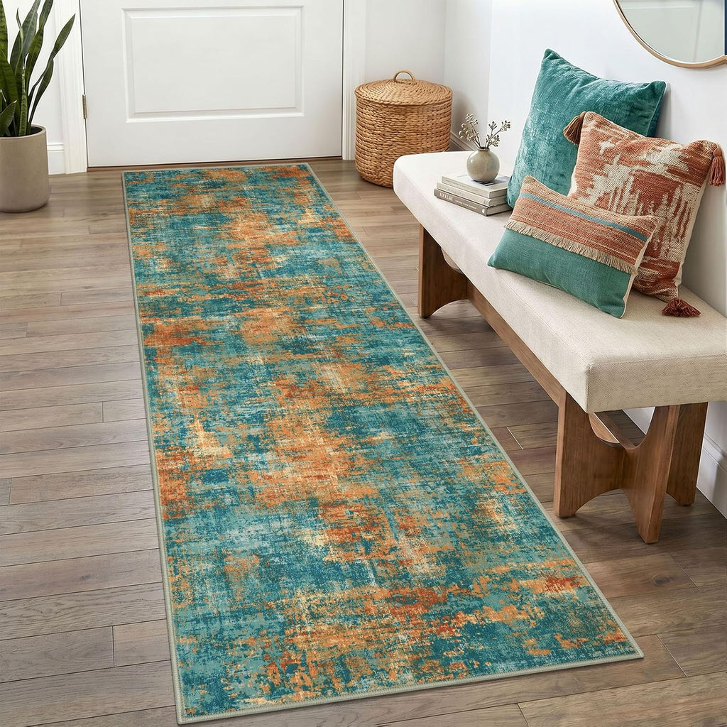Lansny Abstract 2x6 Runner Rug, Washable Runners for Hallway, Rubber Backed Non-Slip Kitchen Runner Rug, Print Faux Wool Entryway Runners Indoor, Thin Floor Carpet for Bedroom Hall Entry Colorful