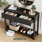 EAG 40" Fluted Console Table with 2 Drawers, Modern Wood 2 Tier Entryway Table with Storage Shelf, Narrow Sofa Tables Behind Couch for Entrance Foyer, Hallway, Living Room, Black