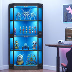 Jocoevol Corner Display Cabinet with 4 Glass Doors, 4-Tier Display Cases with RGB Lights for Collectibles, 67'' Tall Corner Curio Cabinet with Human Body Sensor for Living/Game Room (Black)