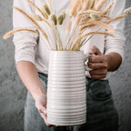 Kimdio White Ceramic Vase with Handle, Modern Farmhouse Pitcher Vases for Home Decor, Rustic Texture Pottery Vase, Decorative Flower Vase, Clay Vase, Centerpieces for for Living Room