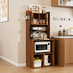 Kitchen Bakers Rack,Coffee Bar with Fluted Sliding Door,5 Tier Free Standing Kitchen Shelves Rack with 6 Hooks and Cable Holes,Microwave Stand for Small Spaces,Kitchen,Living Room