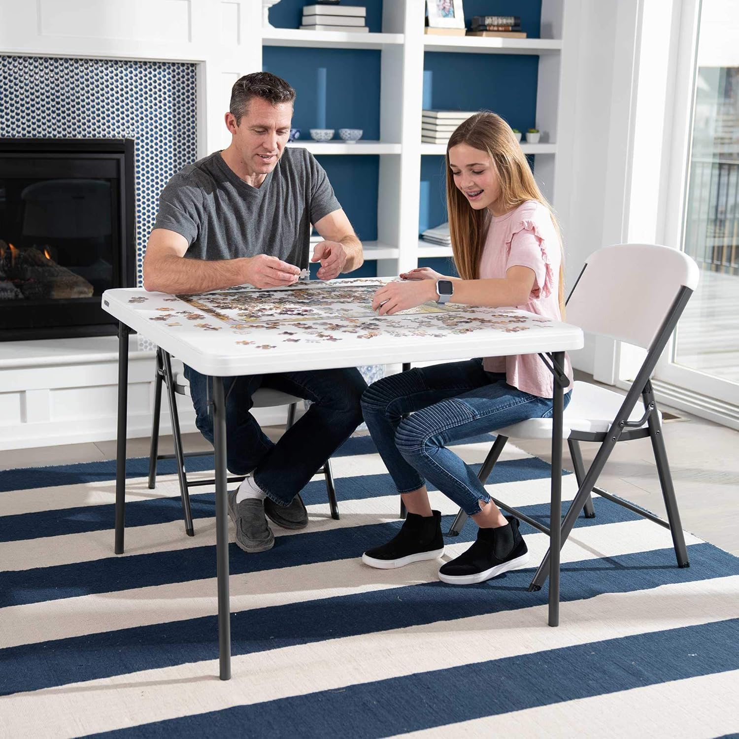 LIFETIME 80783 37-Inch Commercial Grade Square Folding Card Table, White Granite