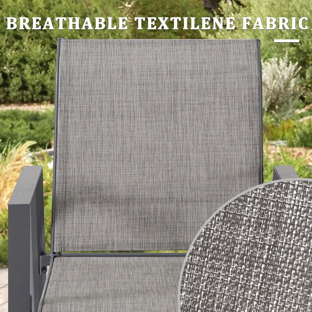 Outdoor Bar Stools Set of 2, 44'' Patio Bar Chairs with Textile High Back, Bar Height Chairs with Straight Armrest and Footrest, Grey