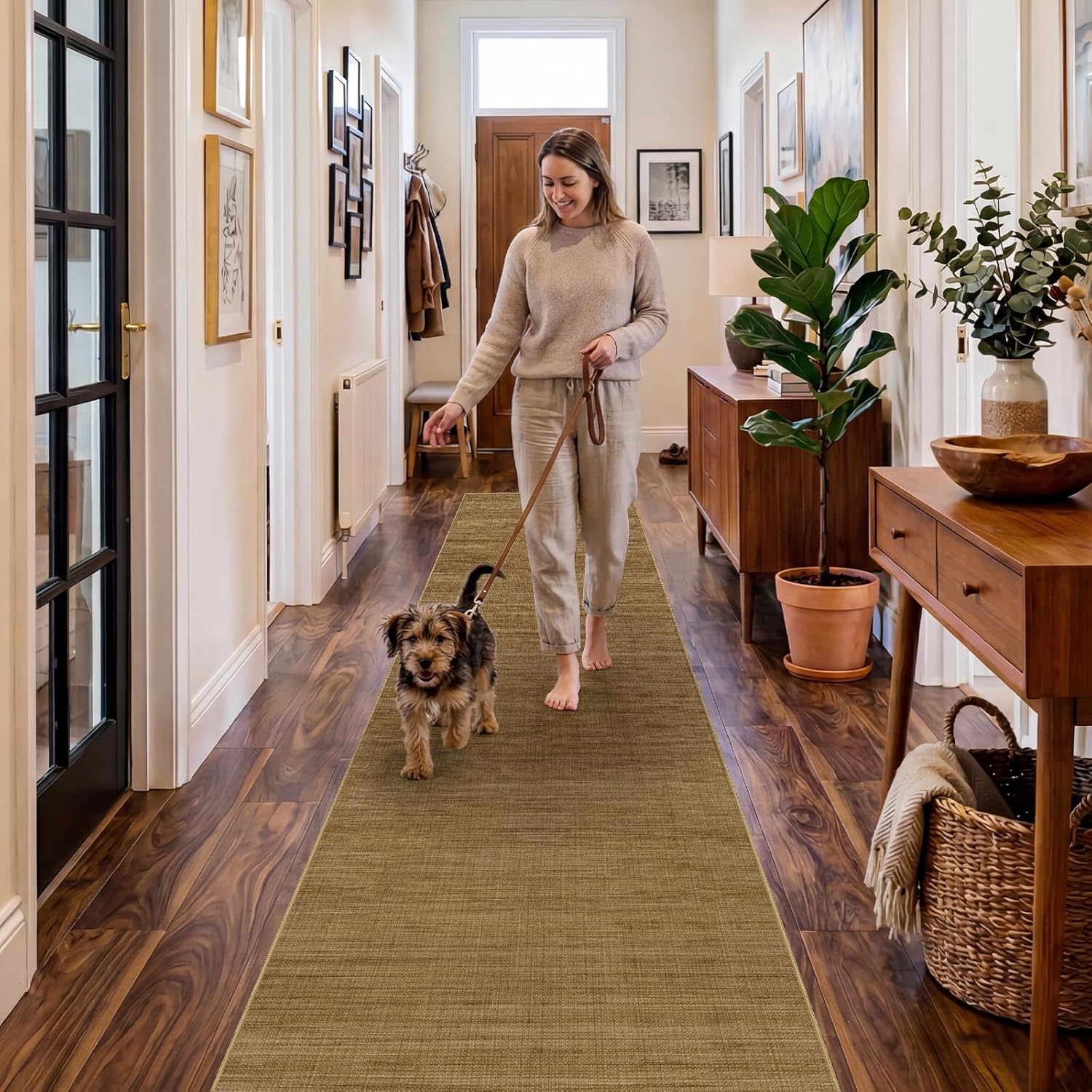 Jute 3x10 Hallway Runner Rug: Boho Washable Non Slip Carpet with Rubber Backing No Shed Woven Farmhouse Home Decor Pet Friendly Easy Care Rugs for Kitchen Entryway Bedroom Natural Brown