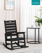 SERWALL Outdoor Rocking Chair Set of 2, Oversized Rocking Chair with Footboard for Adults, HDPE All Weather Resistant Rocking Chairs for Patio, 350lbs Weight Capacity, Black