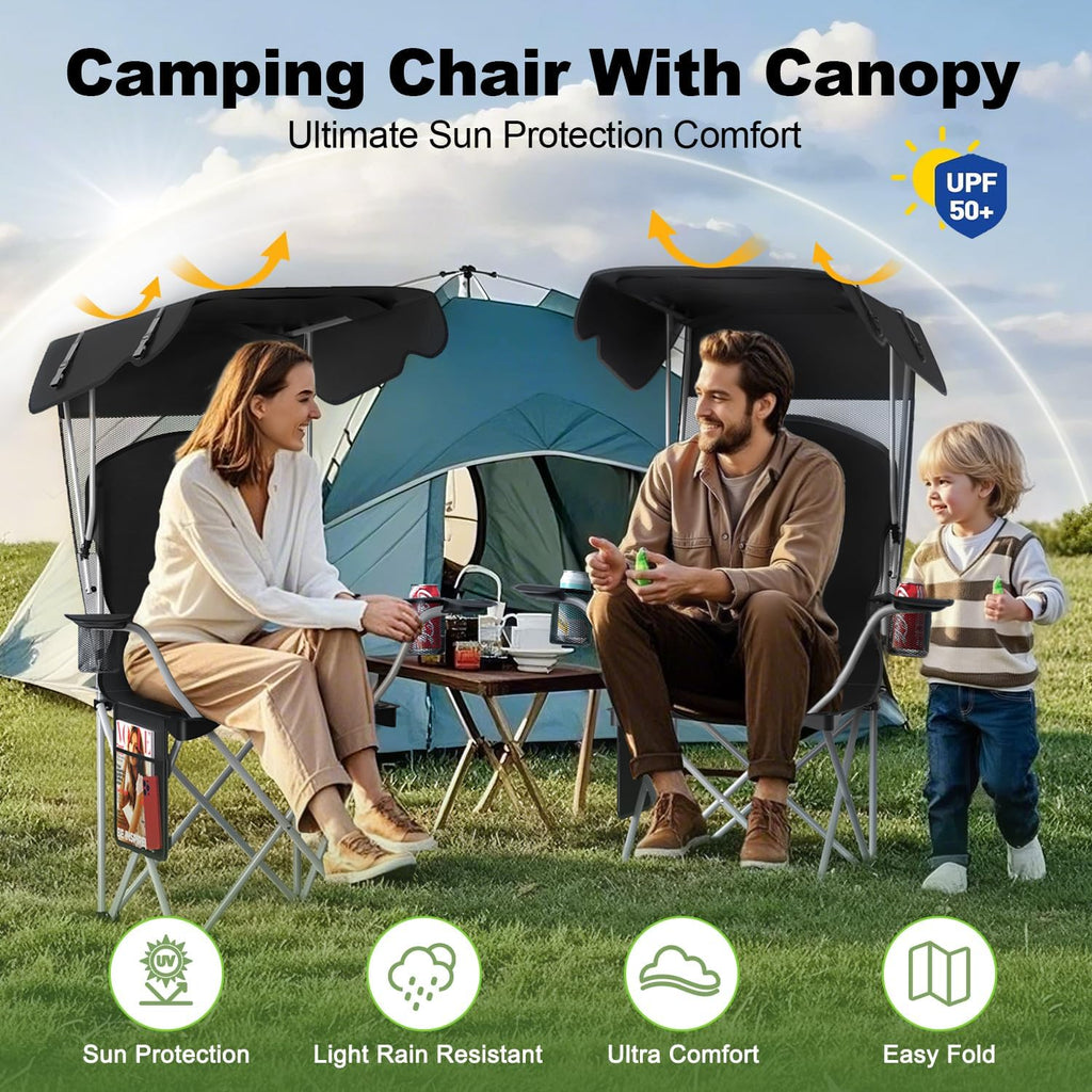 VTOY Portable Camping Chair with Canopy - Folding Chair with Canopy, Durable 600D Oxford Canopy Chair for Camping, Beach, Picnics, Fishing & Sports