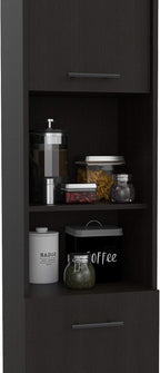 Modern Kitchen Pantry, Black Storage Cabinet with 2 Cabinets, 2 Doors and 2 Open Shelves, Easy to Maintain, for Dining Room