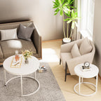 Garden 4 you Nesting Coffee Table, 23.6" Round Coffee Table Set of 2, Wooden Nesting Table Set with Metal Frame, Side Tables for Living Room Bedroom Balcony, White