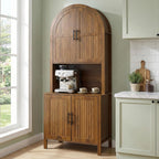 76" Tall Arched Kitchen Pantry,Large Storage Cupboard with Fluted Doors,Microwave Shelf,Modern Wooden Buffet Sideboard,Adjustable Shelves,Cabinet for Dining,Living Room,Walnut