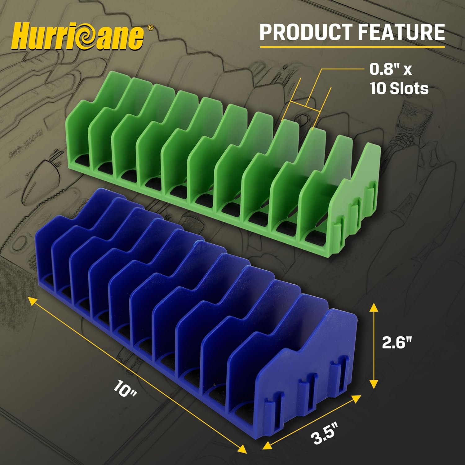 HURRICANE Pliers Organizer Rack with Non-Slip Rubber Base, Extendable Design, Blue and Green, 2 Pack