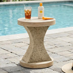 FESTIVITY 17.91" Round MGO Side/End Table with Natural Stone & Wood-Look Finish, Sahara Oak Travertine