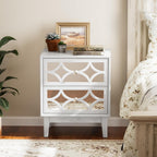 COZAYH Modern 2 Drawer Nightstand with Mirrored Fronts, Elegant Geometric Pattern Bedside Table for Bedroom, Light Gray