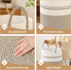 Laundry Basket Hamper Tall Rope Storage Woven for Blanket toys Dirty Clothes in Living Room Bathroom Bedroom (Brown&White, 60L/15.8Gal)