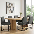 VKNOW Upholstered Dining Chairs Set of 6, Modern Dining Room Chairs with Stripe, Linen Kitchen Chair Dinner Chair with Black Metal Base for Kitchen, Dark Grey