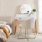Furnimart Accent Chairs Set of 2 for Living Room, Shell Vanity Chair with Back, Criss Cross Chair with Gold Legs, Side Chair for Bedroom, Makeup Room, Desk Chair no Wheels, Velvet Khaki 2PCS