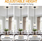 Black Pendant Light, Modern Crystal Pendant Lights Kitchen Island, Kitchen Island Lighting with Adjustable Height, UL Certified Island Lights for Kitchen Dining Room Bedroom Hallway 3 Pack