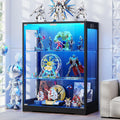 BROTTAR Display Cabinet with Glass Doors & 3 Color LED Lights | Glass Display Case with Adjustable Glass Shelves & Motion Sensor, 3-Tier Curio Cabinet for Collectibles, Living Room, Black