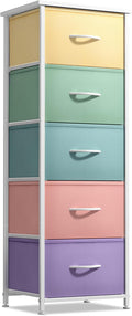Sorbus Fabric Dresser for Kids Bedroom - Chest of 5 Drawers, Tall Storage Tower, Clothing Organizer, for Closet, for Playroom, for Nursery, Steel Frame, Fabric Bins - Wood Handle (Pastel)