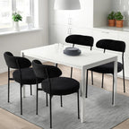 Modern Boucle Dining Chair Set of 4 with Round Lambswool Upholstered Cushion Backrest and Metal Legs for Dining Room Kitchen Restaurant Living Room(Black&Black Leg)