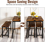 Lamerge Dining Room Table Set with 2 Benches, Dining Table Set for 4-6, Kitchen Table Set for Home Kitchen, Dining Room, Restaurant, Space Saving, Rustic, 3 Pieces Dining Furniture Set (05-Brown)