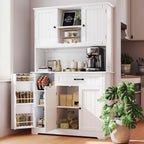 Gizoon 71" Kitchen Hutch with Storage Kitchen Pantry Cabinet with Doors and Shelves Coffee Bar Cabinet with Storage Farmhouse Pantry for Dining Room and Craft Room, White
