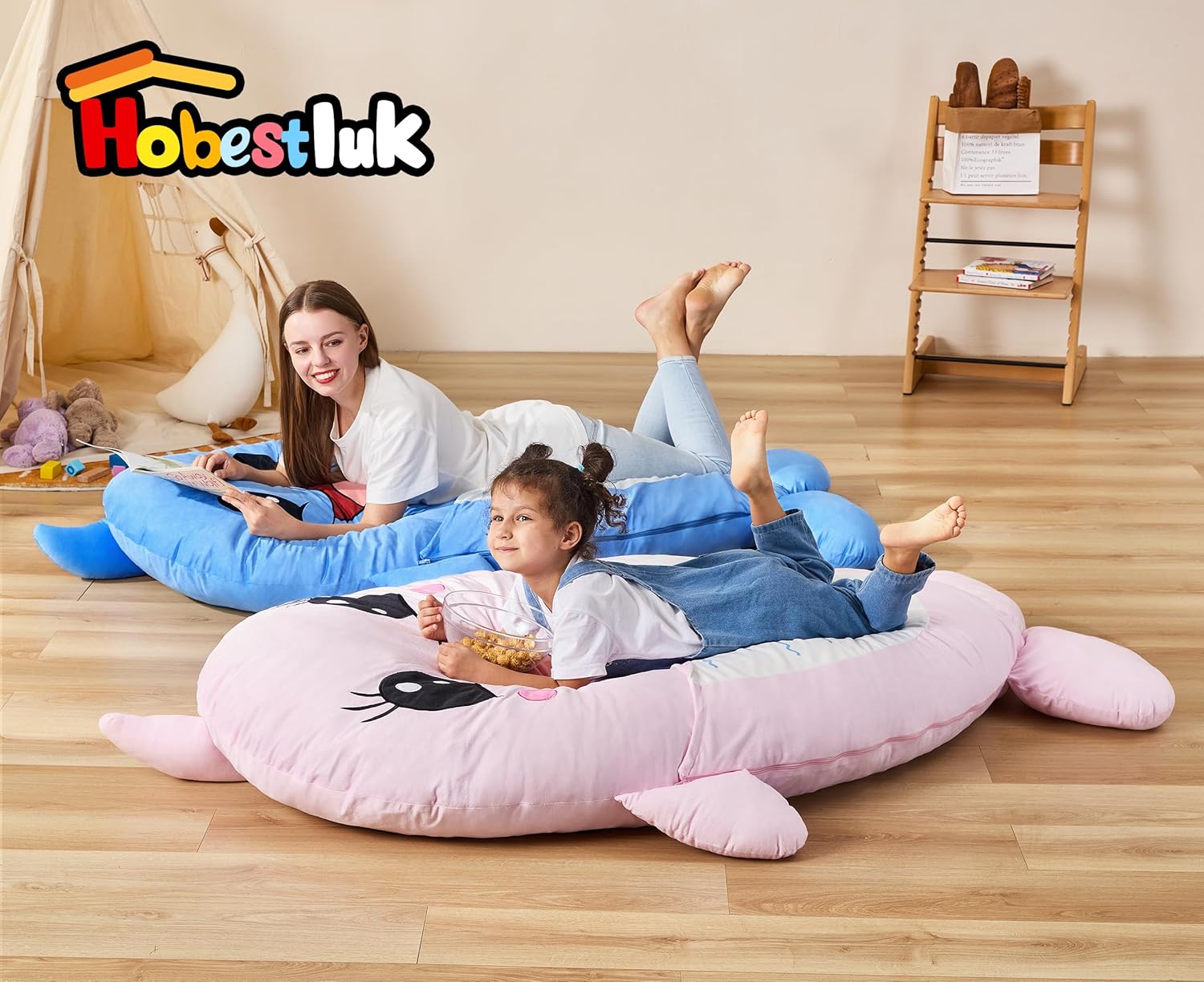 Hobestluk Bean Bag Chairs Bean Bag Floor Cushion, Bean Bag Chair for Adults Beanbag Lounger for Living Room Bedroom or Playroom (Pink, Medium, Dolphin)