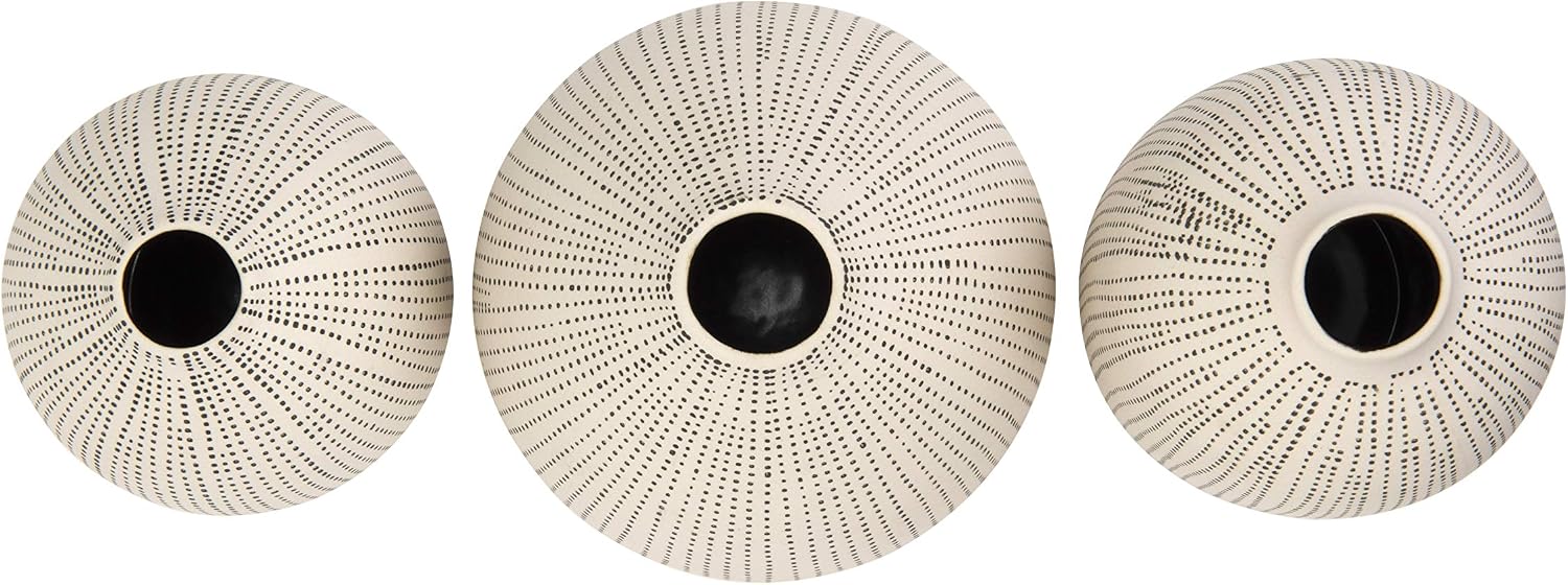 Creative Co-Op White Stoneware Vases with Textured Black Polka Dots (Set of 3 Sizes)