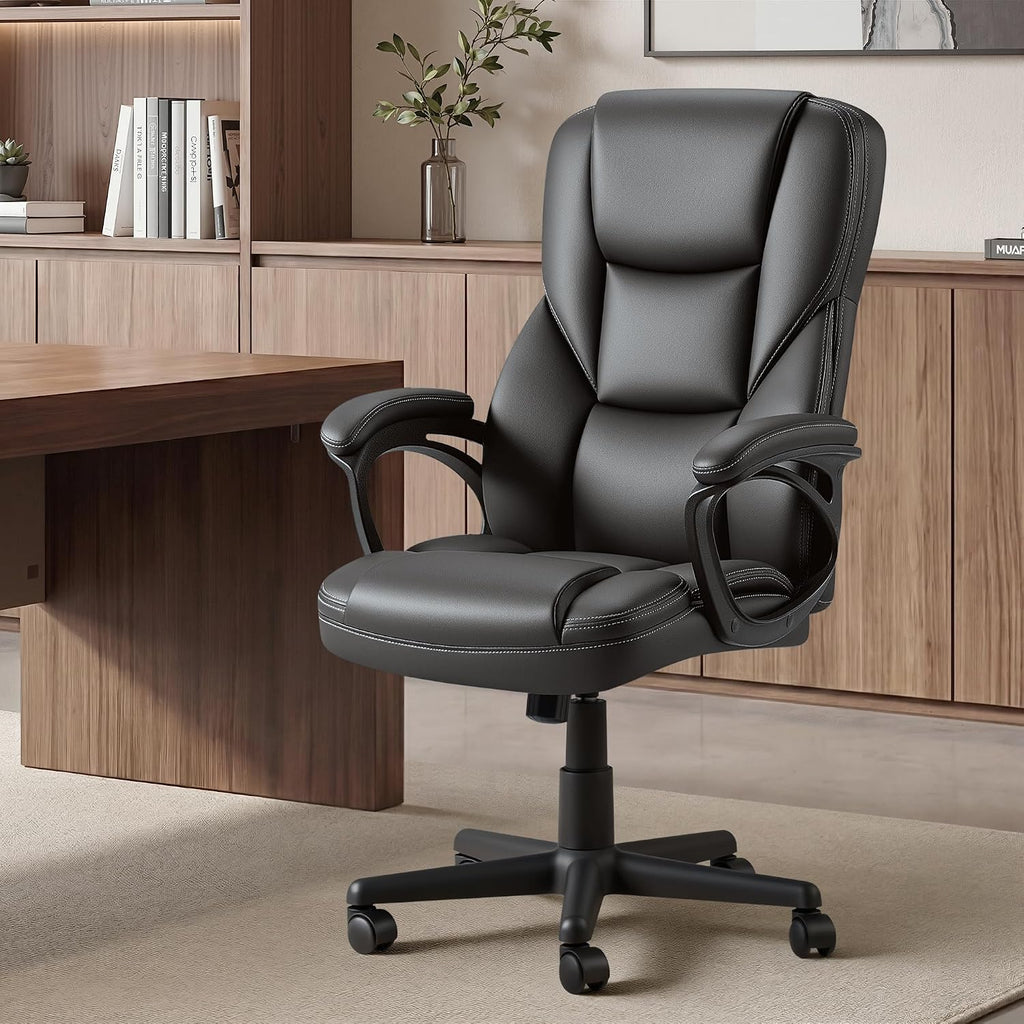 Patiowell Executive Office Desk Chair Ergonomic Big and Tall Managerial Chair, PU Leather High Back Home Office Computer Chair with Lumbar Support (Black)