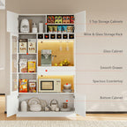 iPormis 69" Tall Kitchen Pantry Storage Cabinet with LED Light & Outlet, Kitchen Hutch with Glass Door & Wine Rack & Microwave Stand & Adjustable Shelf, Coffee Bar Hutch with Countertop, White